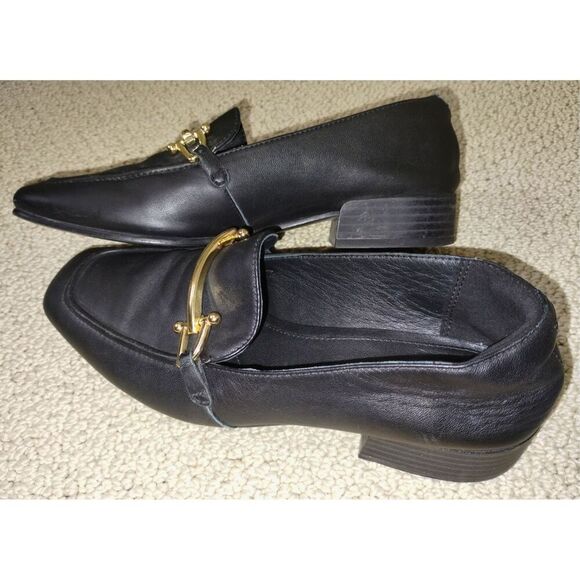 Women's Clarks Pure Block Black Leather Embellished Block Heel Loafers (Size 7) - Picture 7 of 8